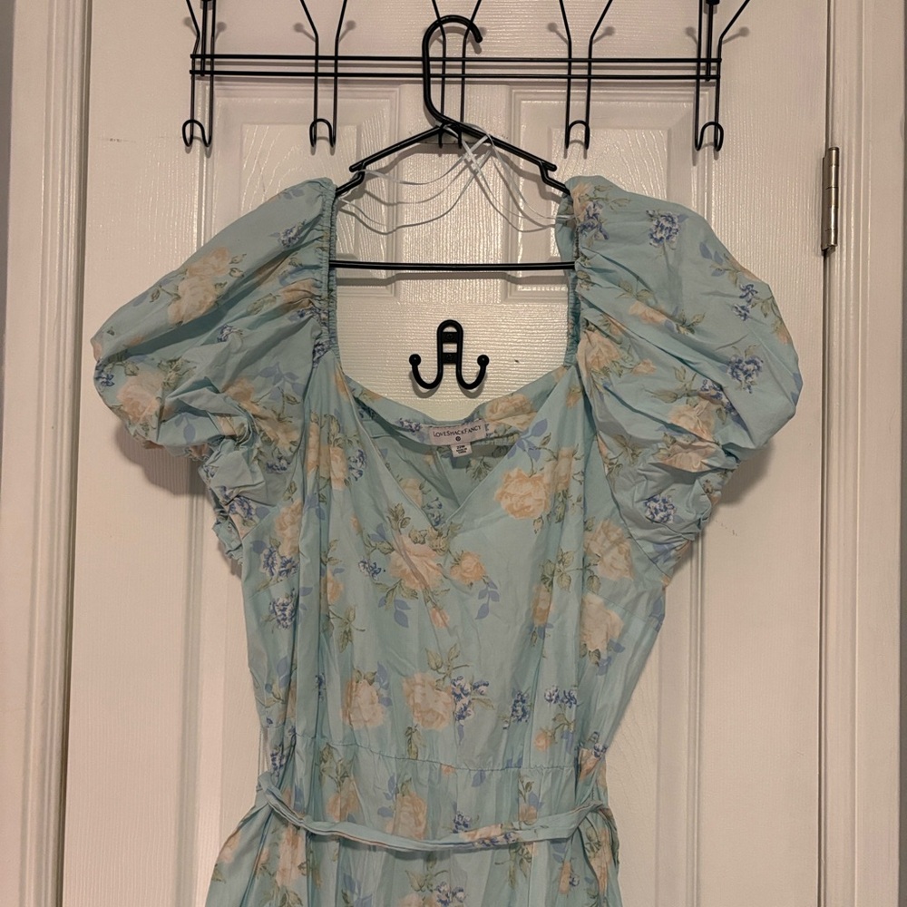 Love Shack Fancy X Target Estelle Blue Floral Puff Sleeve Midi Dress Size 22W - Picture 10 of 11